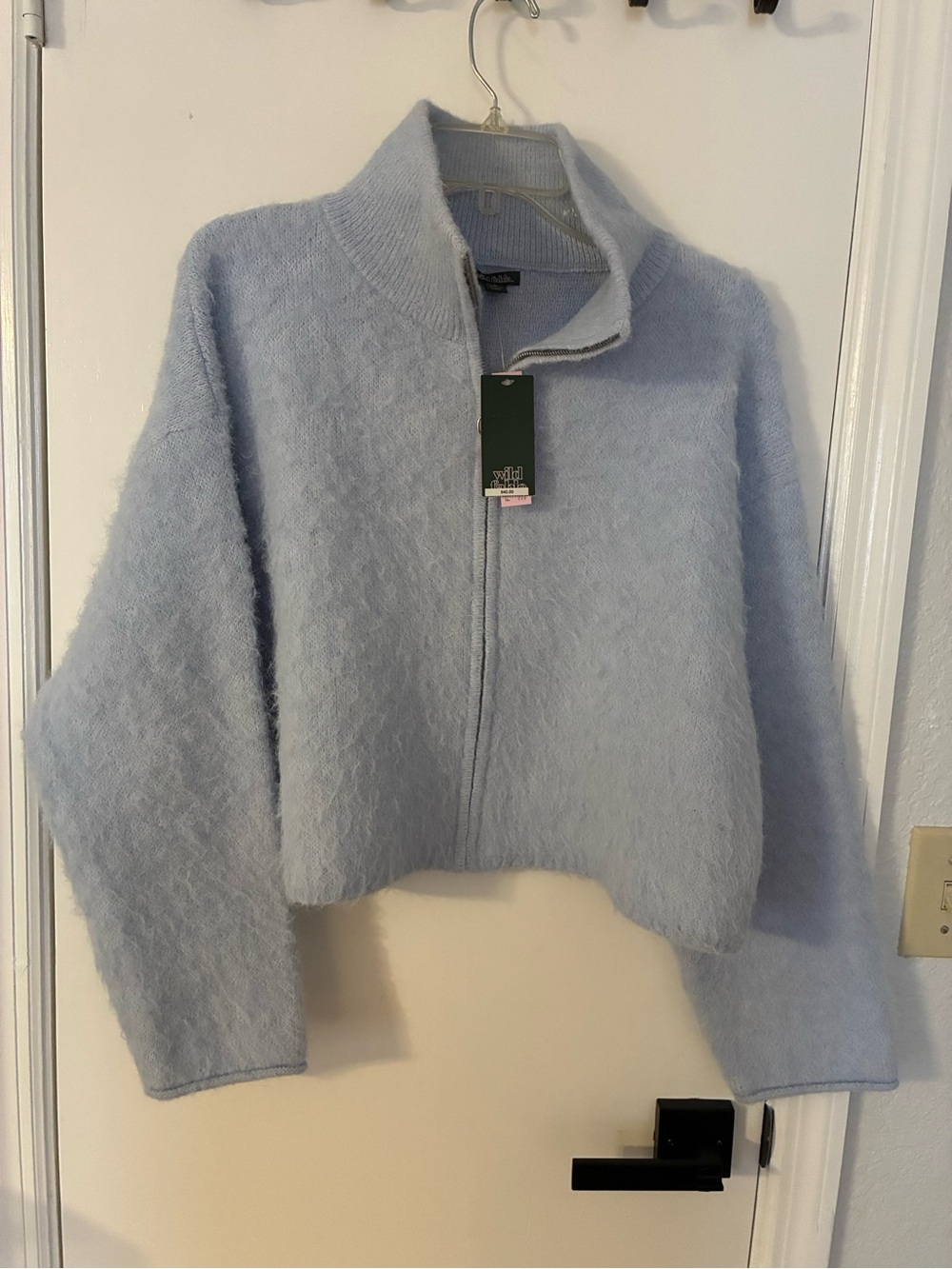 wild fable Light Blue Fuzzy Zip-Up Wool Blend Sweater